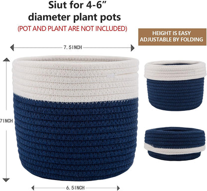 Cotton Rope Plant Basket Woven Baskets for 6" Pot Floor Indoor Planters,Rustic Home Decor H6 3/4" x