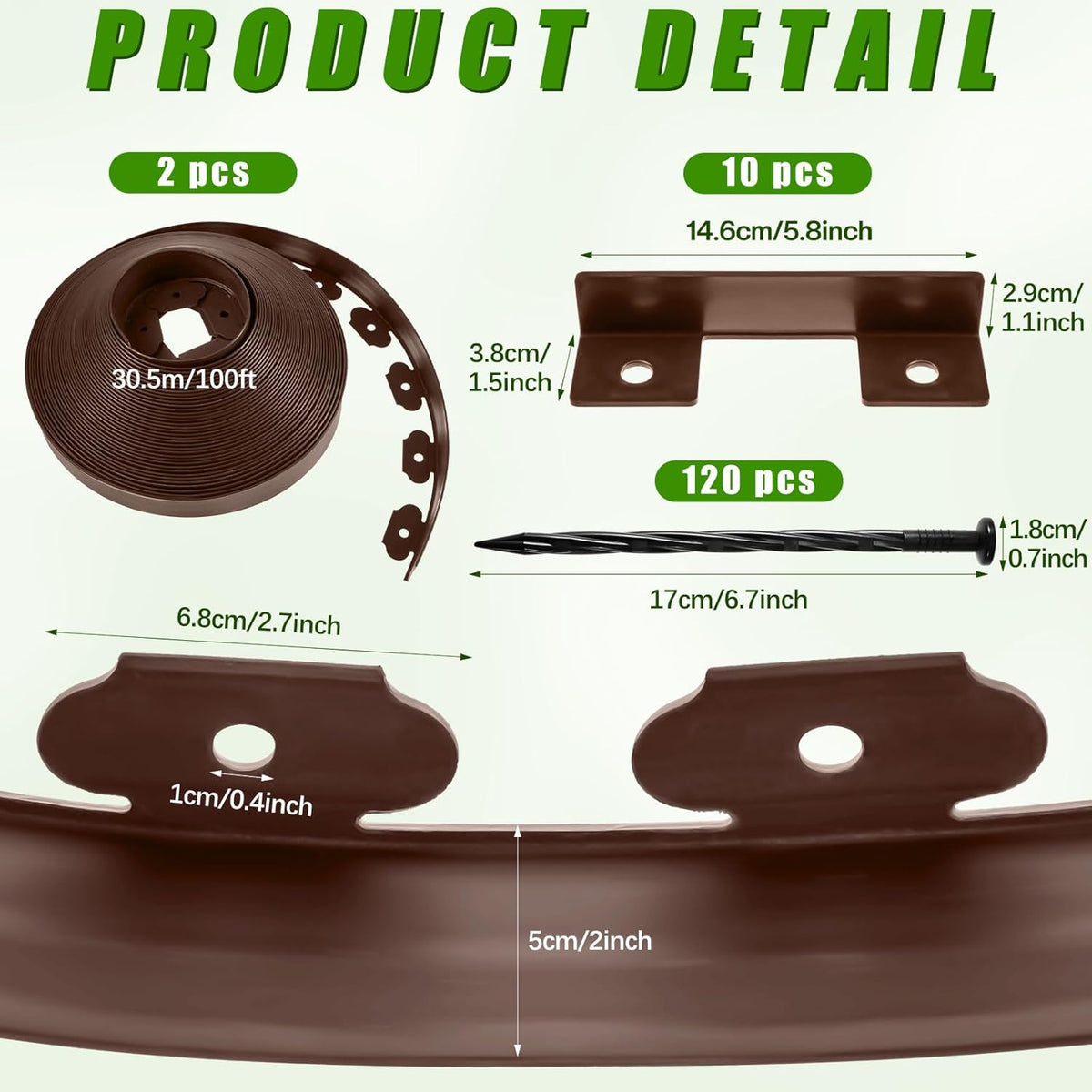 Sasylvia 2'' x 200' Landscape Edging Kit Edging Border Coil Include Anchoring Spikes 10 Connectors