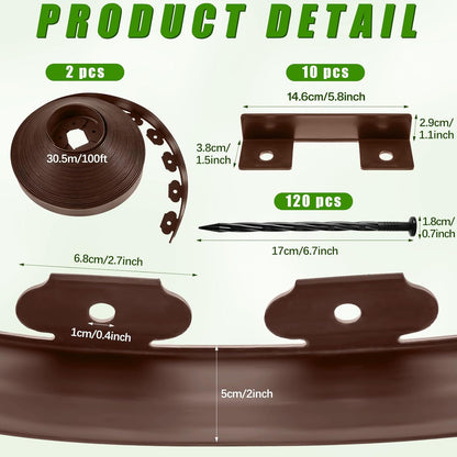 Sasylvia 2'' x 200' Landscape Edging Kit Edging Border Coil Include Anchoring Spikes 10 Connectors