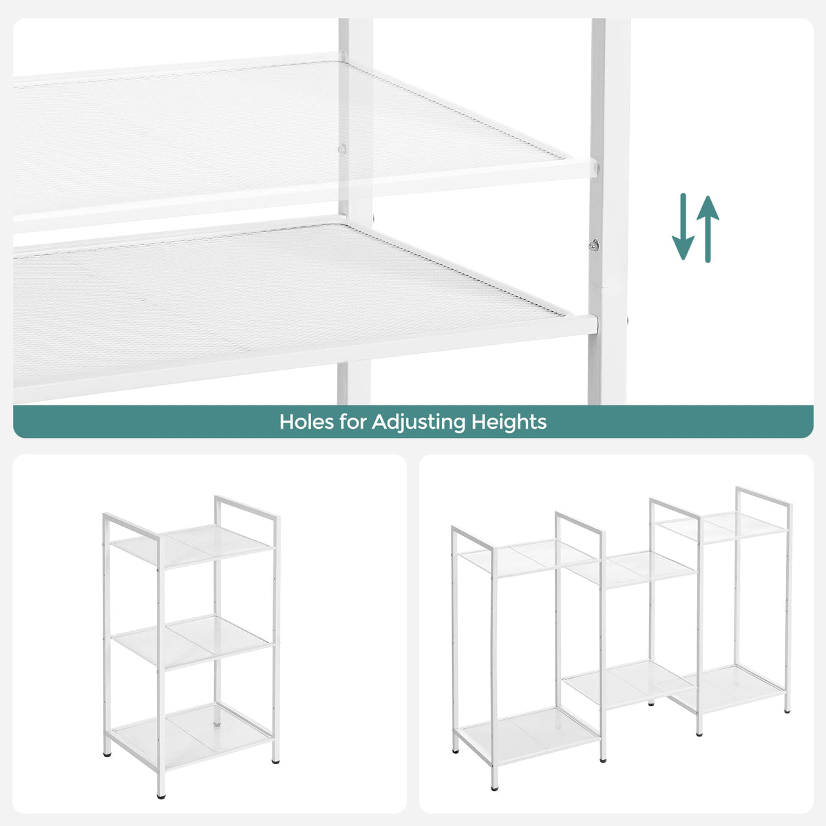 SONGMICS 3-Tier Storage Rack, Bathroom Shelf, Extendable Plant Stand with Adjustable Shelf, for