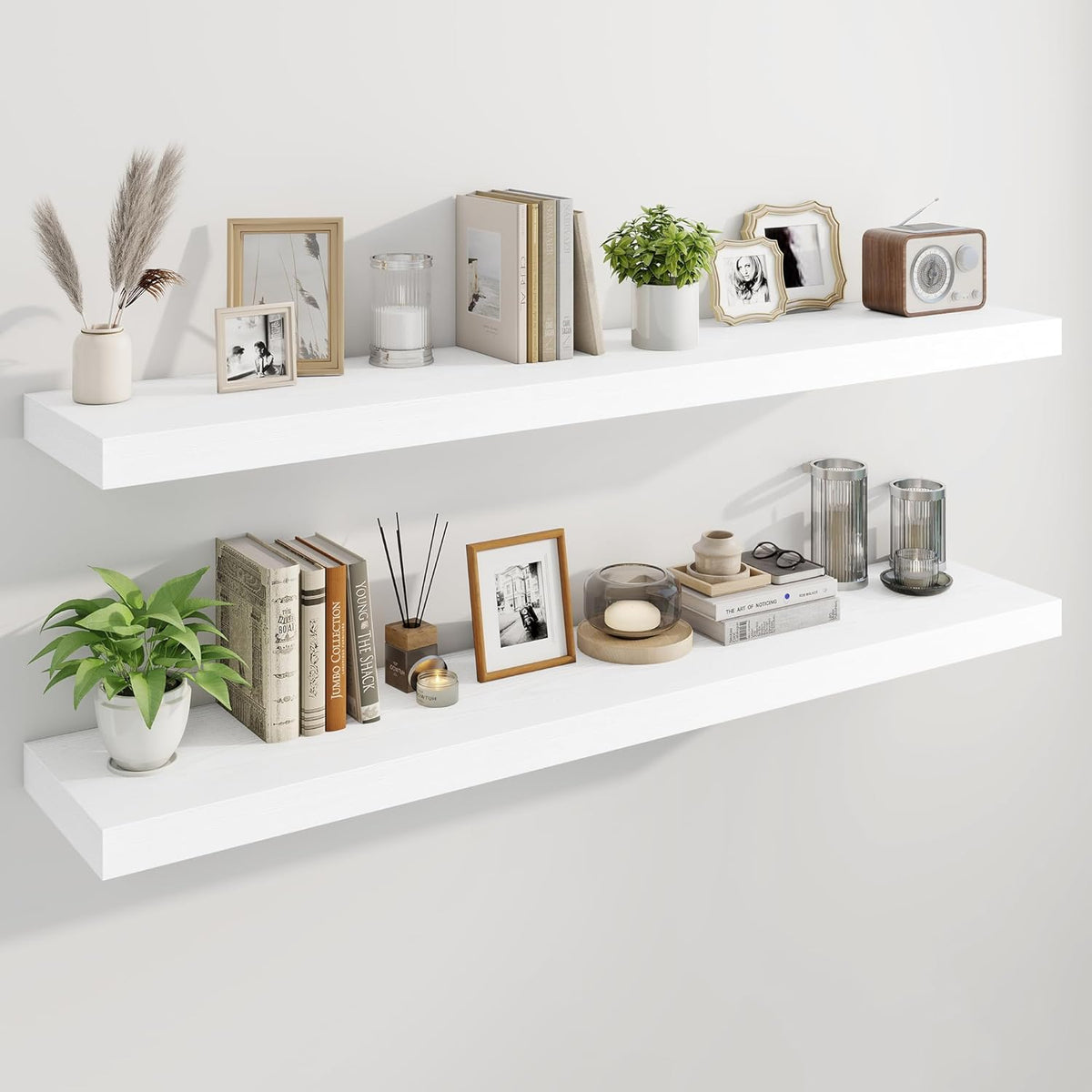 Marsmiles 55" Floating Shelves for Wall, Wooden Shelves with Invisible Brackets Set of 2, Rustic
