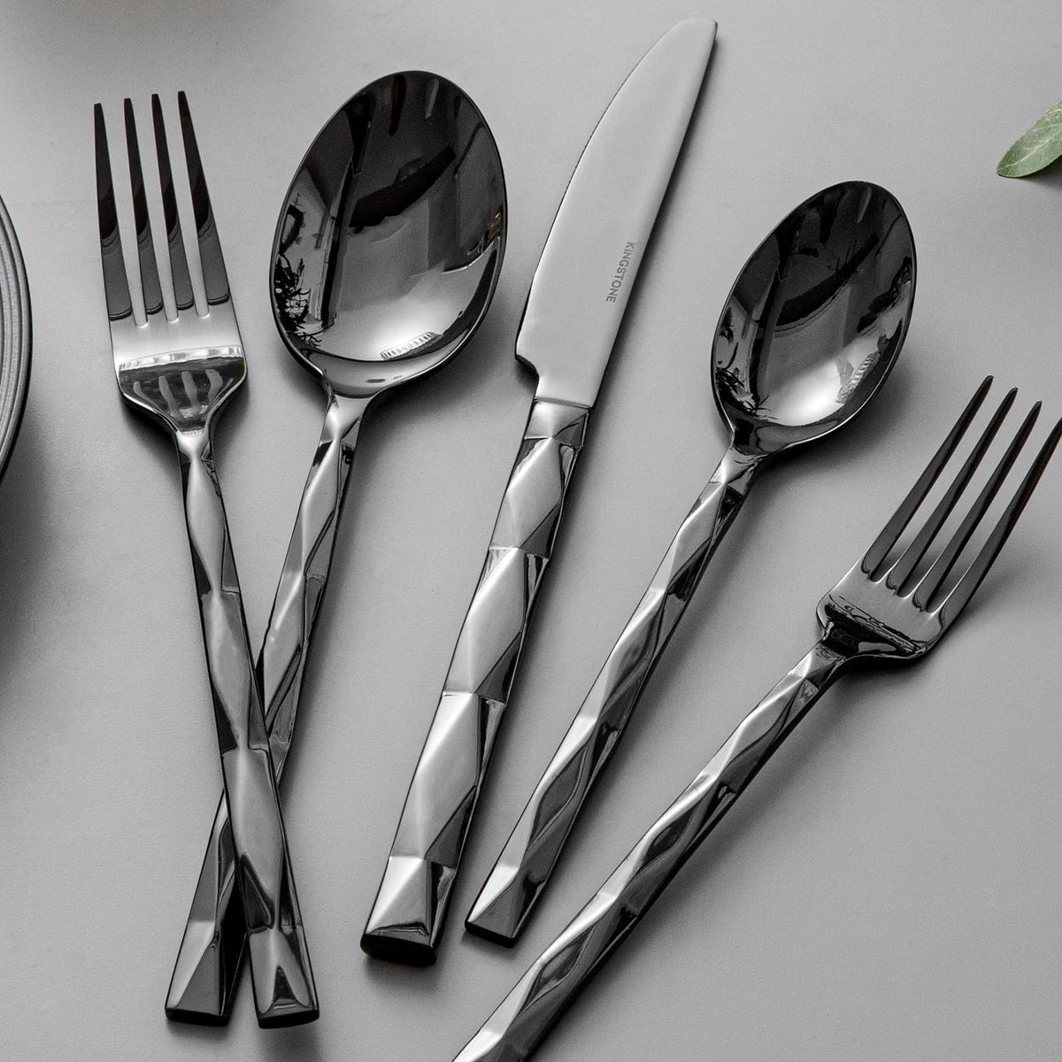 KINGSTONE Black Silverware Set, Luxury 60 Piece Flatware Set for, 18/10 Stainless Steel Cutlery Set