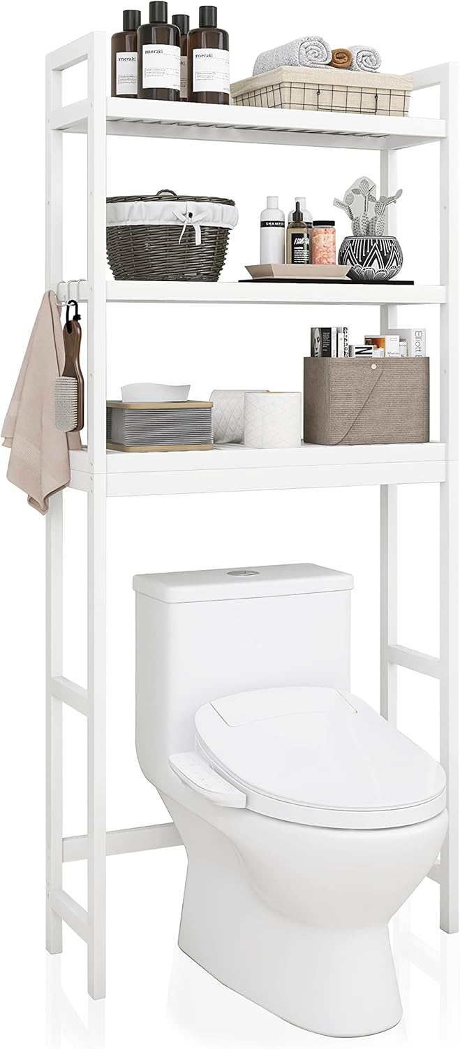 SMIBUY Bathroom Storage Shelf, Bamboo Over-The-Toilet Organizer Rack, Freestanding Toilet Space
