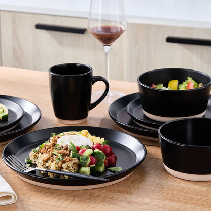 Stone Lain Jules Modern Stoneware 16-piece Round Black Dinnerware Set, Plates and Bowls Sets, Dish