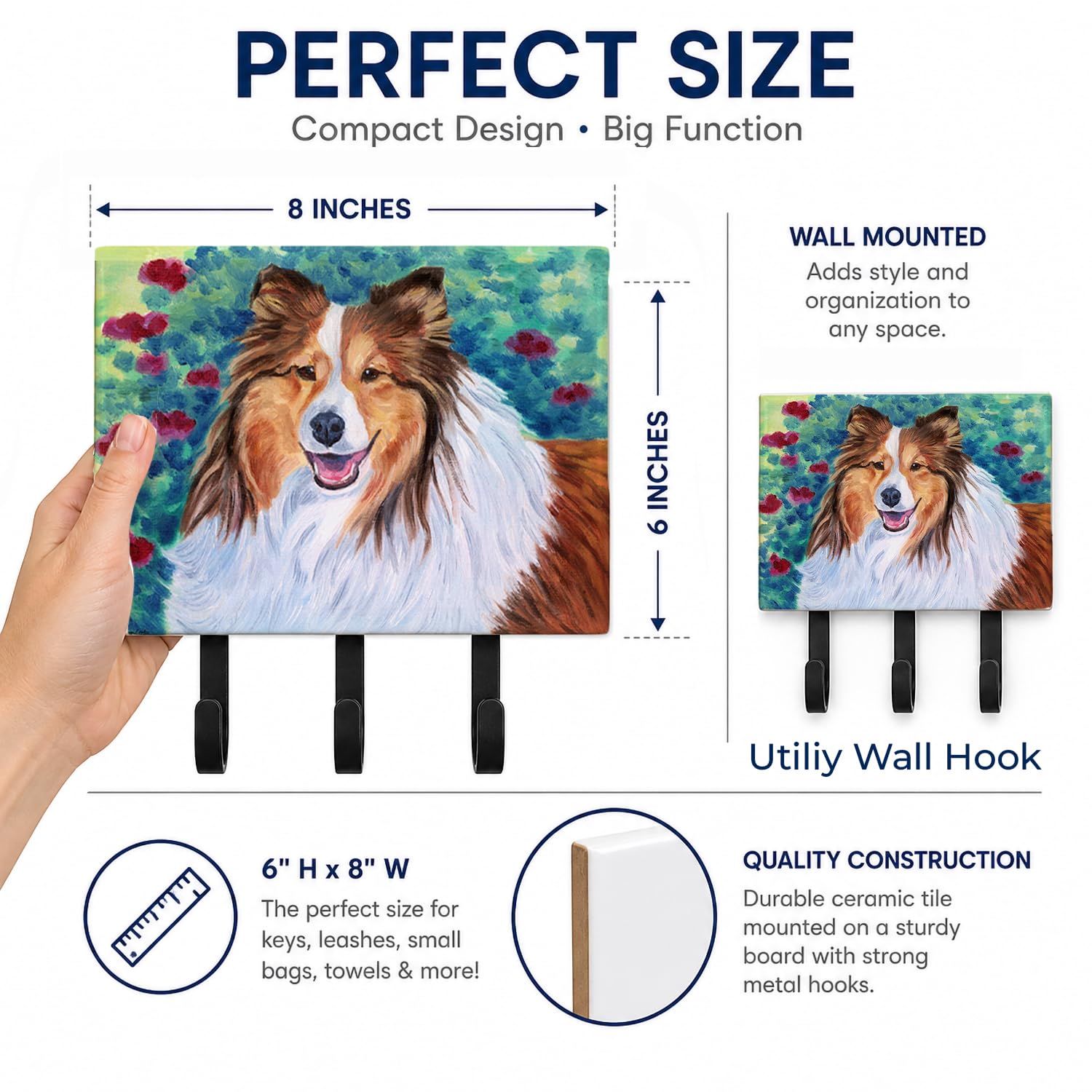 Caroline's Treasures 7424TH68 Sheltie Leash or Key Holder, Wall Hooks, Key Hooks Holder, Coat Rack