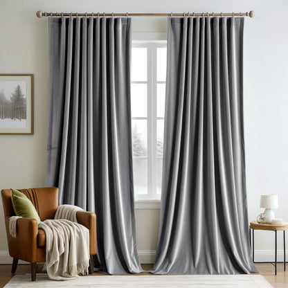 MIULEE Grey Velvet Curtains 84 inches Long 2 Panels - Luxury Pinch Pleated Room Darkening Window