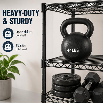 Simple Deluxe 3-Tier Heavy Duty Adjustable Storage Shelf with Wheels, 23.23”W x 13.39”D x 30.31”H