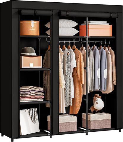 SORCEDAS Portable Wardrobe Closet Storage Organizer Metal Hanging Rack Non-Woven Fabric (Black, 51