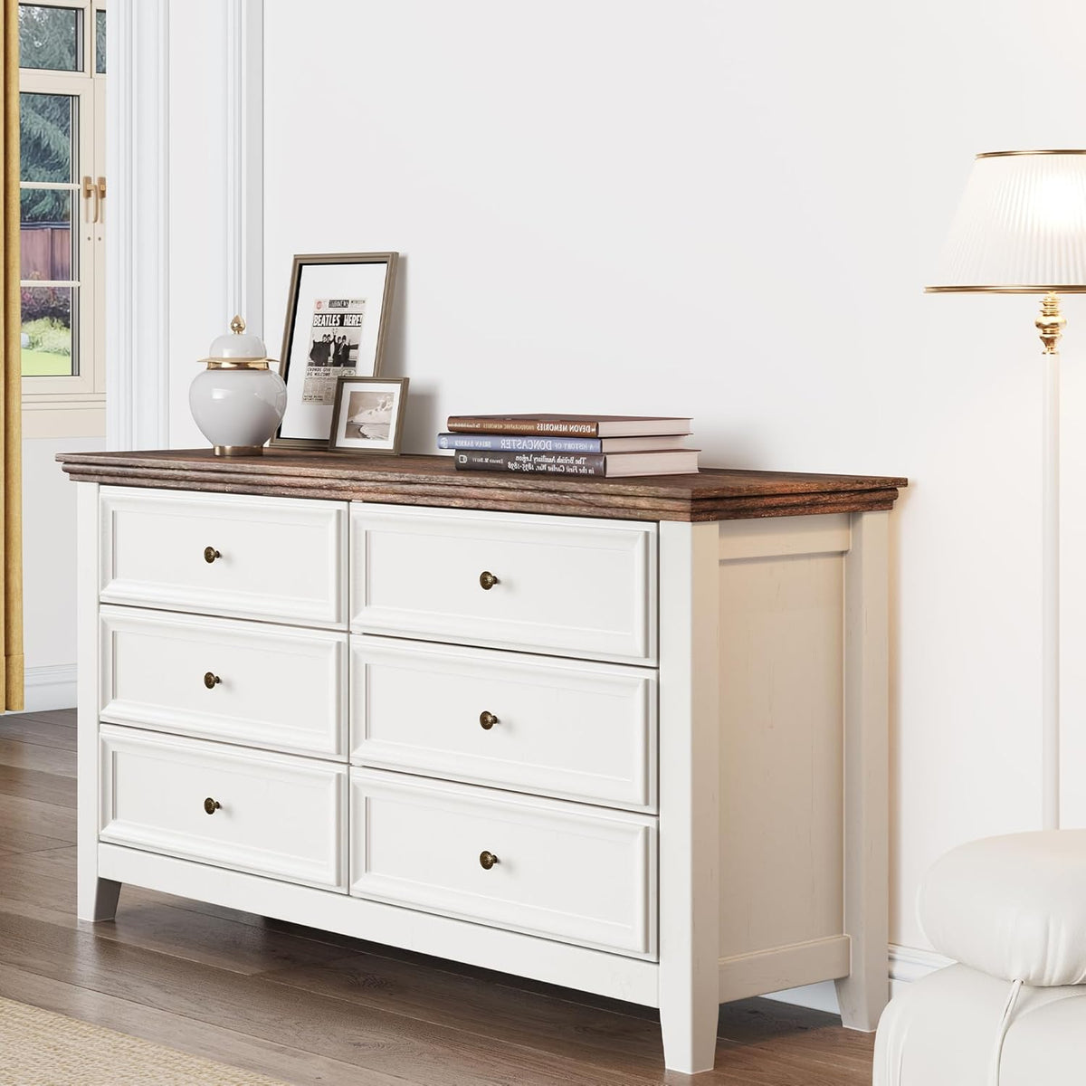 BLANKSPACE 6 Drawer Dresser, Modern Dresser for Bedroom, Wood Drawer Organizer with Metal Knobs
