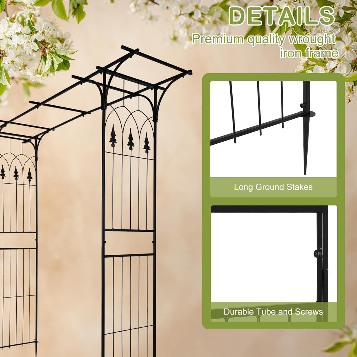 Outvita 7Ft Garden Arch Arbor, Steel Frame Stand Trellis, Arbour Archway for Wedding Ceremony