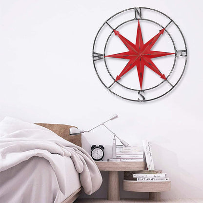 aboxoo Round Metal Compass Decorative Compass Metal Wall Art Hanging Wall Sculpture 22.8 Inch