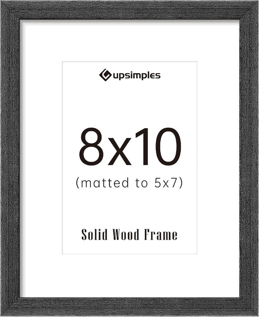upsimples 8x10 Picture Frame, Natural Solid Wooden Picture Frames, Display 5x7 with Mat or 8 x 10