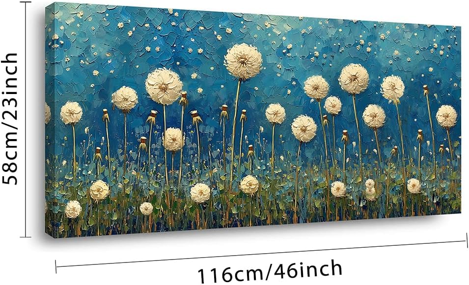 LASMOND Teal Dandelion Wall Art for Living Room Abstract Blowball Canvas Painting Prints Large