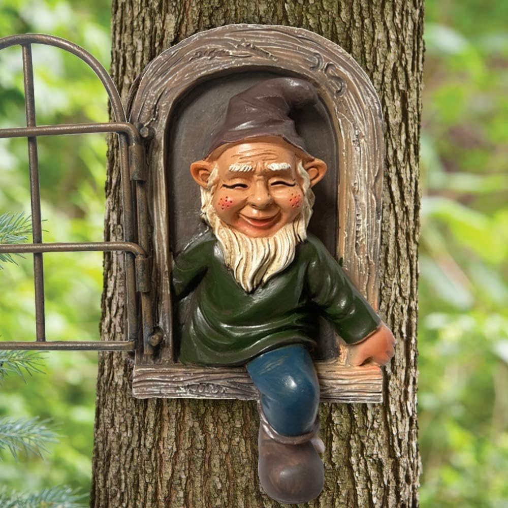Whimsical Fairy Garden Gnome Statue, Tree Faces Decor Outdoor -5.9 Inch, Funny Garden Tree