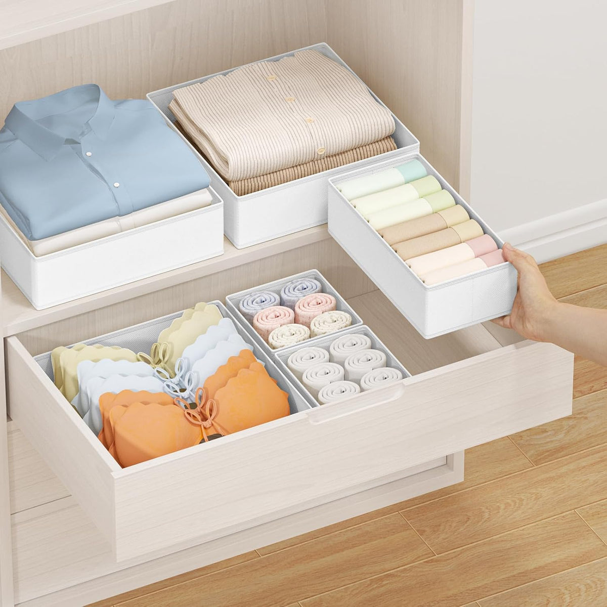 DIMJ Drawer Organizer Clothes 24 Pack - Foldable Baby Organizers and Storage & Dresser Organizer