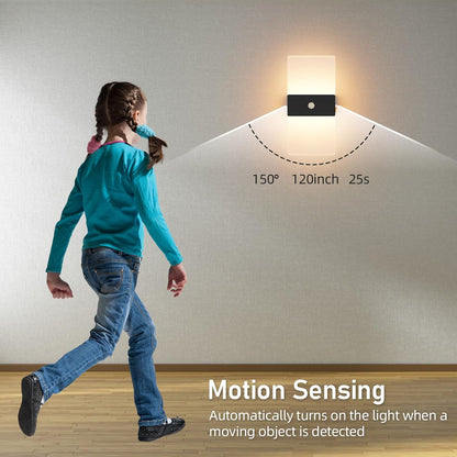 Wireless Motion Sensor Indoor Wall Sconces Set of 2, Morden Battery Acrylic LED Wall Lantern