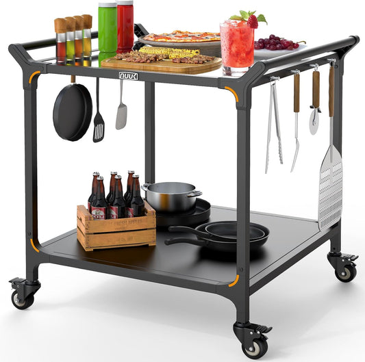 NUUK Grill Cart for Outdoor 32" x 32" Stainless Steel Pizza Oven Table with Double-Shelf Rolling