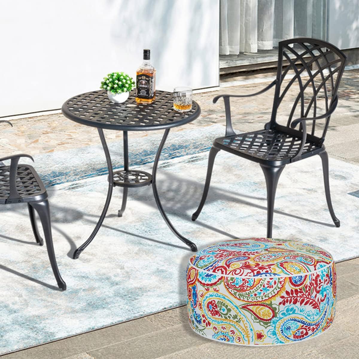 FUNHOME Inflatable Outdoor Ottoman with Air Pump,20"x9" Portable Patio Pouf,Water