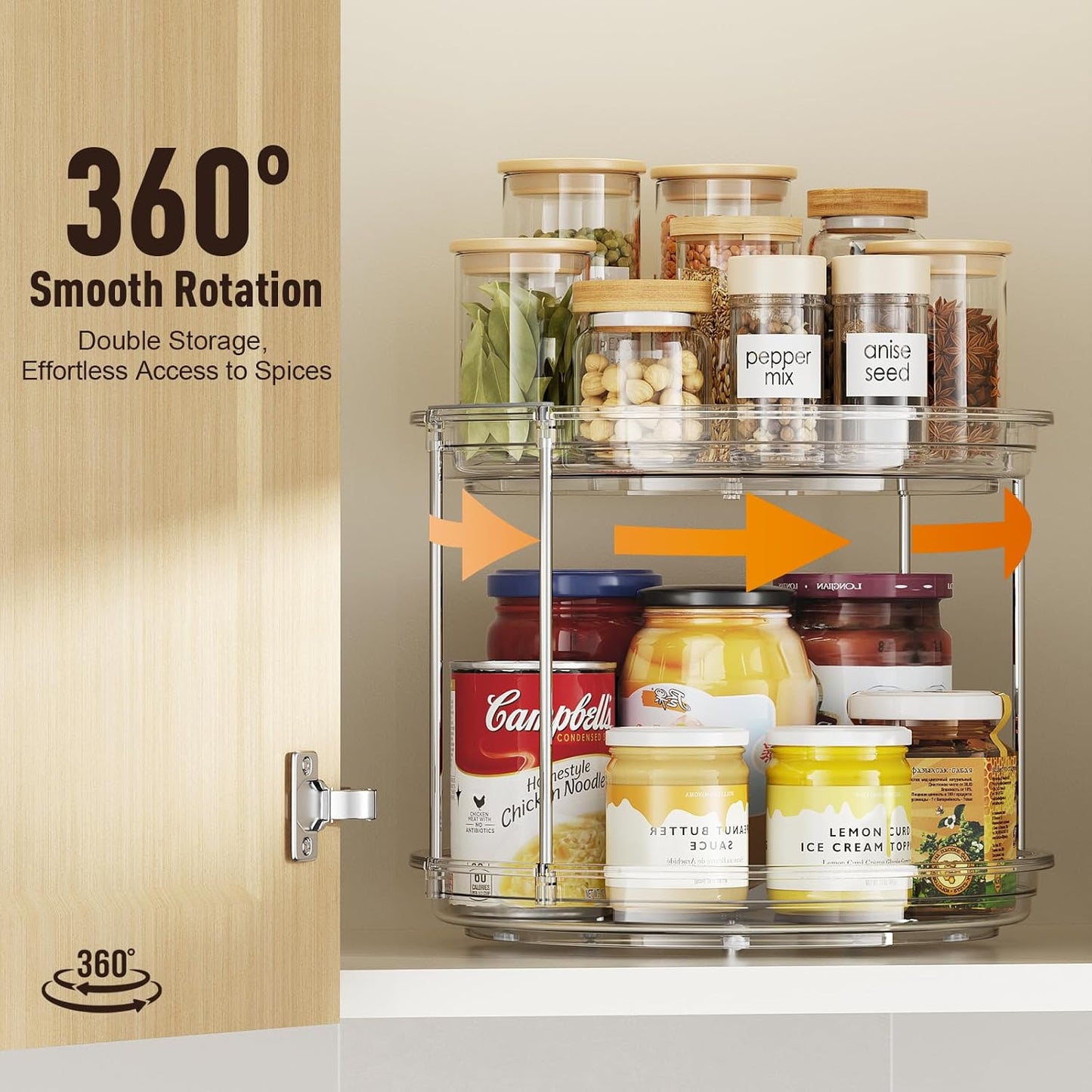 2 Pack 2 Tier Lazy Susan Organizer, 9.25'' Lazy Susan Turntable for Cabinet, Stackable Turntable