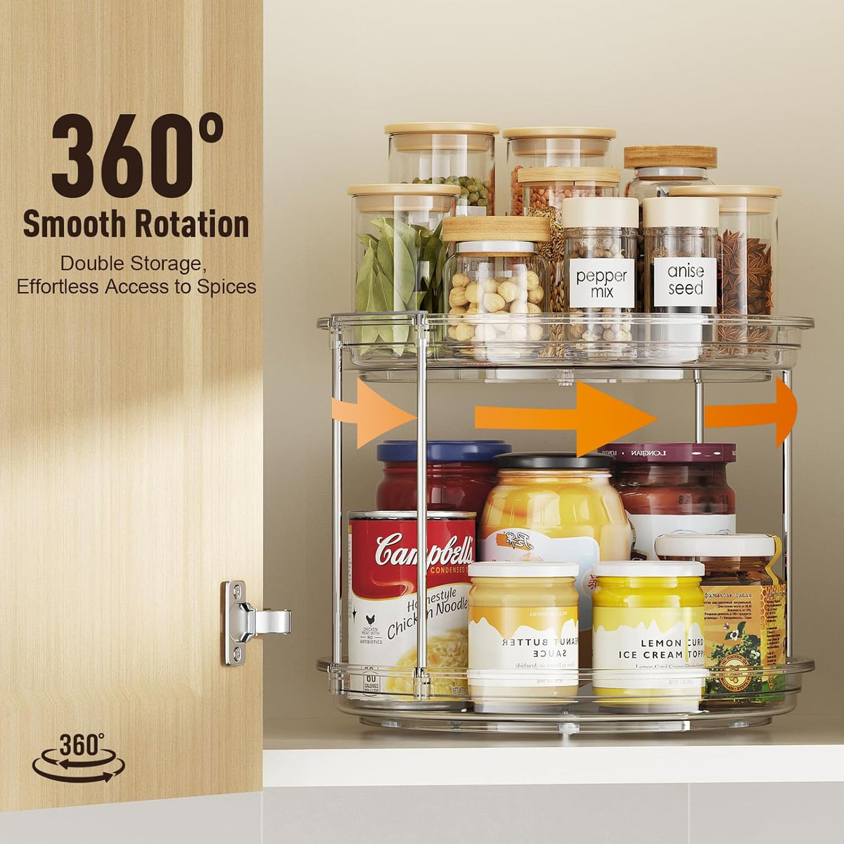 2 Tier Lazy Susan Organizer, 9.25'' Lazy Susan Turntable for Cabinet, Stackable Turntable Organizer