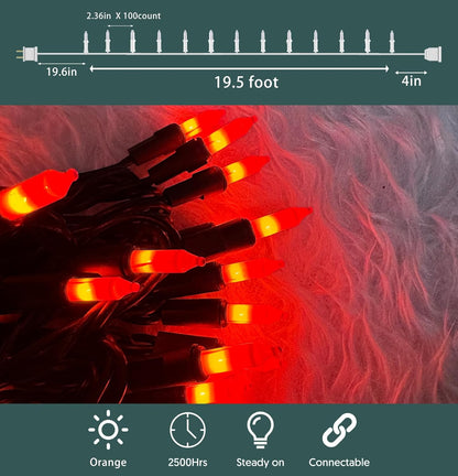 HISHINY Orange Halloween Lights,100 Count Incandescent Lights String with Black Wire,Ideal Outdoor