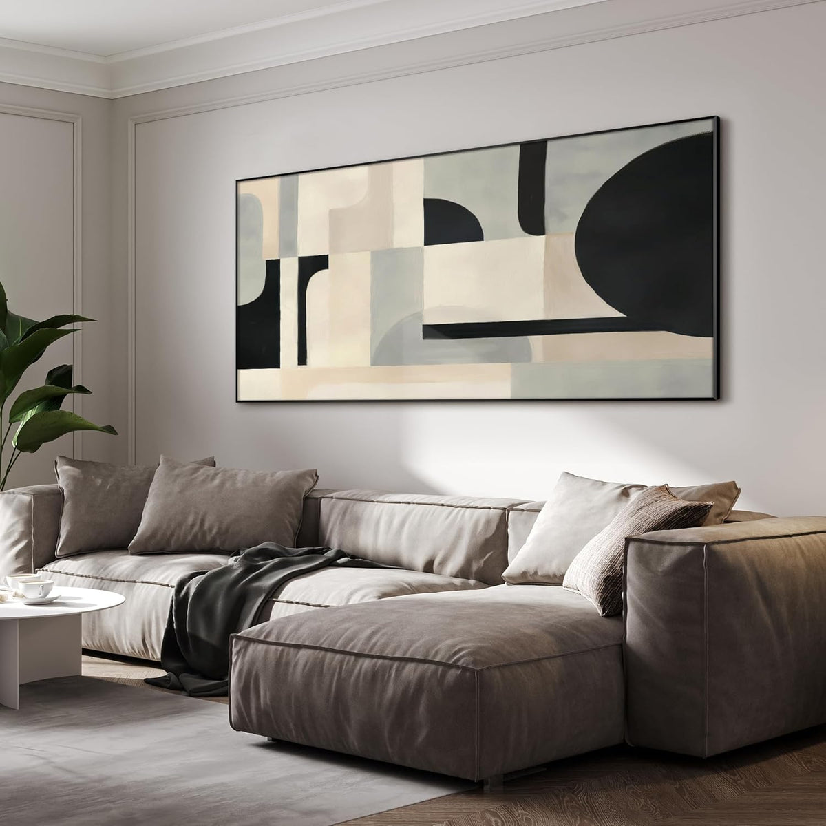 SIGNWIN 36"x72" Extra Large Framed Wall Art Modern Neutral Abstract Geometric in Black and Beige