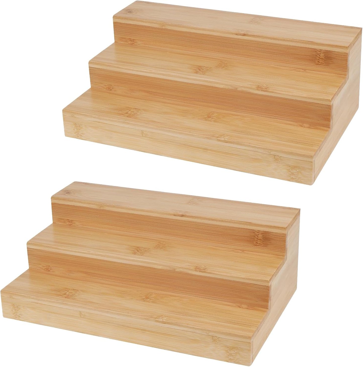 2 Pack Bamboo Spice Rack Organizer for Countertop, 3 Tier Spice Step Shelf for Cabinet (Jars Not