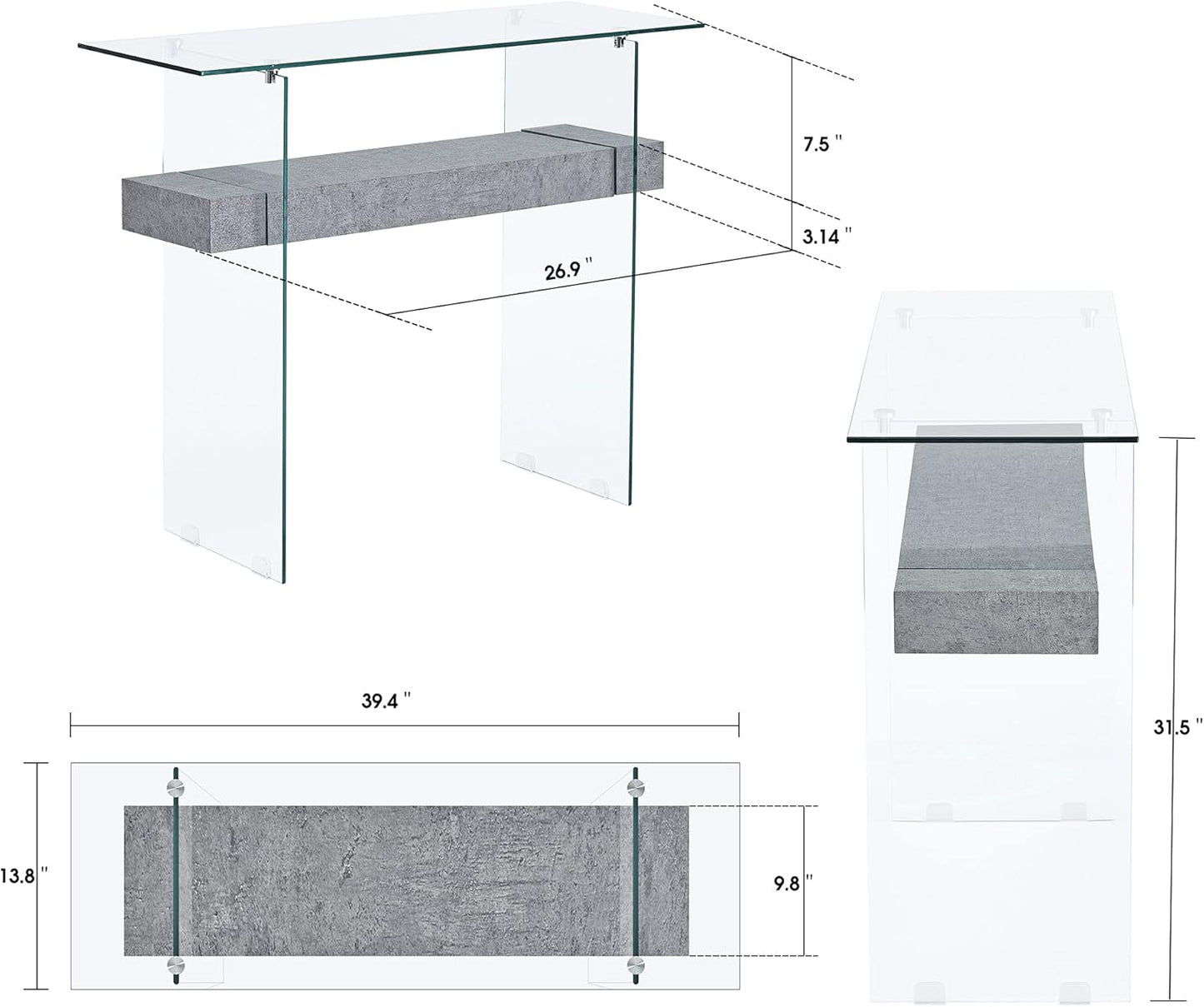 ivinta Glass Console Table with Storage, 39.4" Modern Entryway Table for Living Room, Foyer