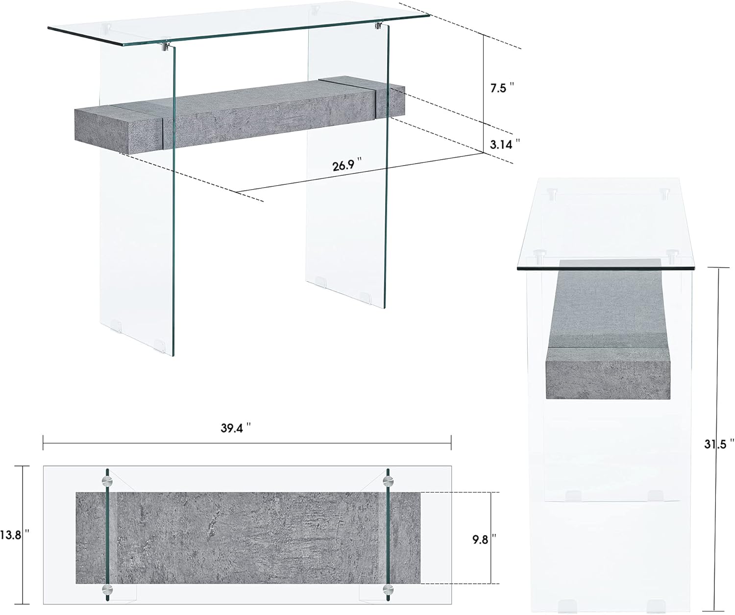 ivinta Glass Console Table with Storage, 39.4" Modern Entryway Table for Living Room, Foyer