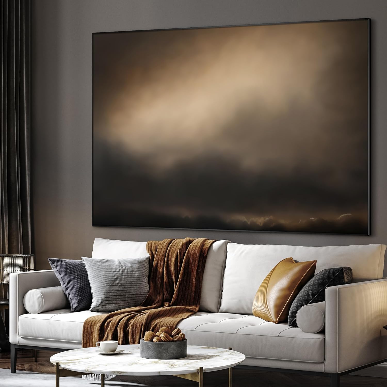 SIGNWIN 60"x72" Extra Large Framed Wall Art Golden Sunset Cloud, Moody Sky Scene for Home Living