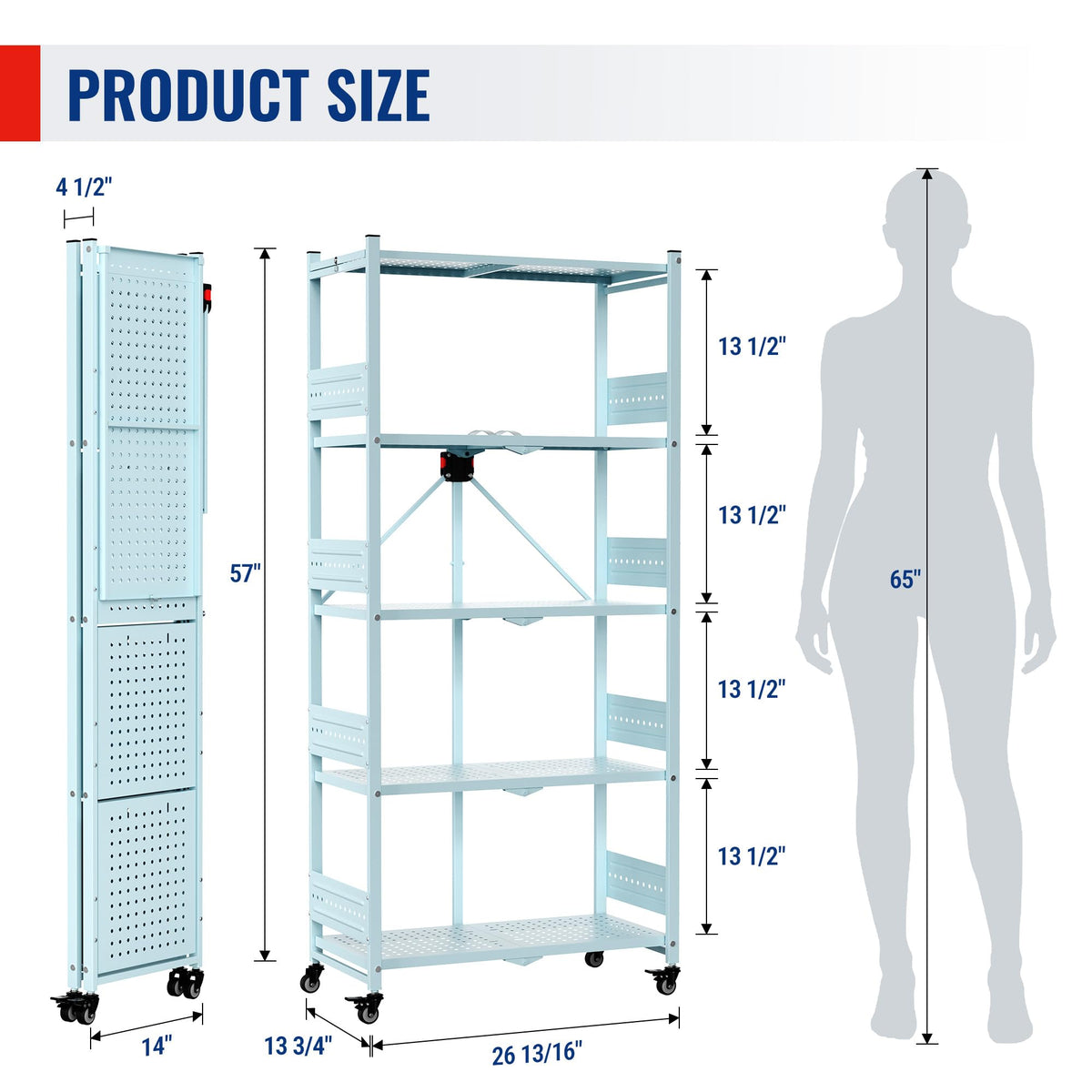 WORKPRO 5-Tier Folding Shelf, No-Assembly Metal Storage Rack with Wheels, 750 lbs Capacity (with