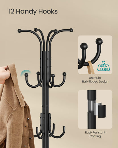 SONGMICS Coat Rack Freestanding Metal Coat Rack Stand with 12 Hooks