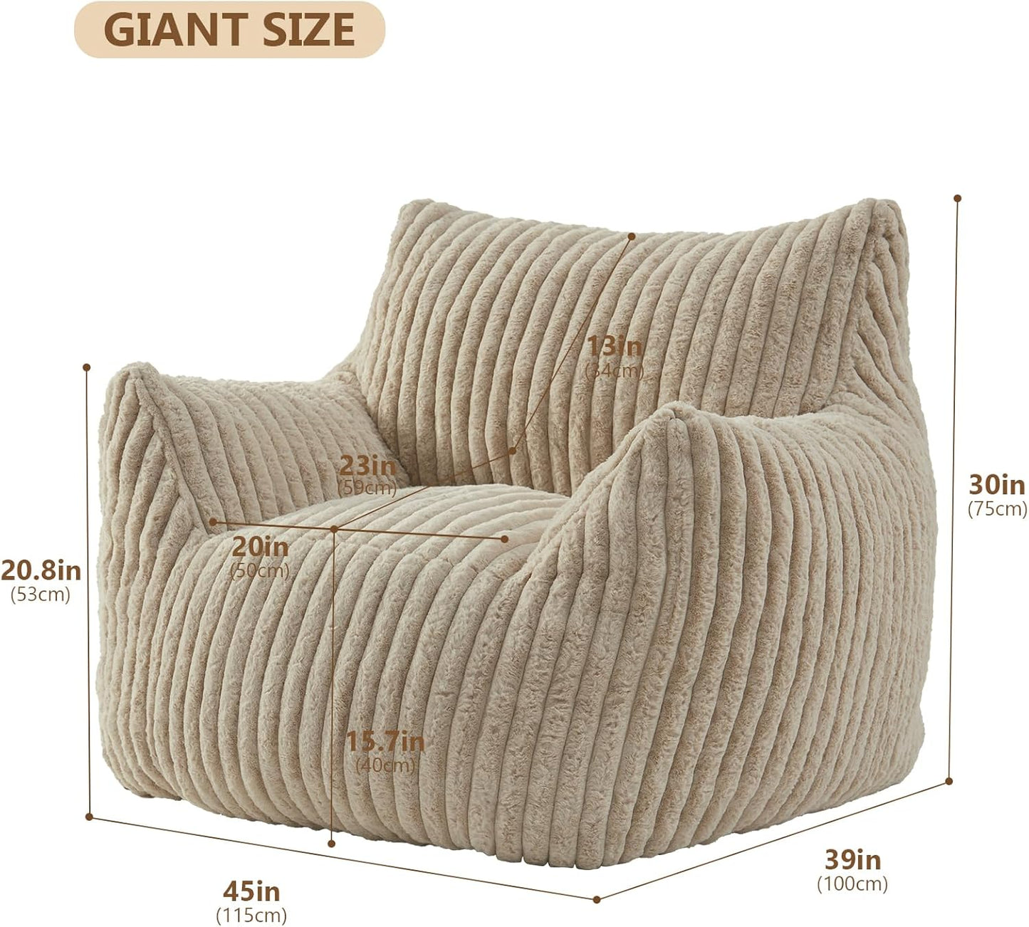 Giant Bean Bag Chairs for Adults Teens, Large Bean Bag Sofa Chairs with Filling Comfy Fuzzy BeanBag