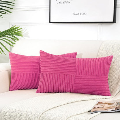 Fancy Homi 2 Packs Hot Pink Long Lumbar Decorative Throw Pillow Covers 12x24 Inch for Couch Bed