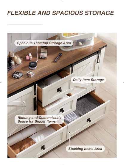 T4TREAM Farmhouse Dresser for Bedroom w/4 Drawers & Sliding Barn Doors, 48'' Wide Chest of Drawers