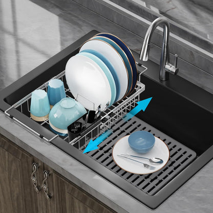 GSlife Expandable Dish Drying Rack - Stainless Steel Capacity Adjustable Over The Sink Rack