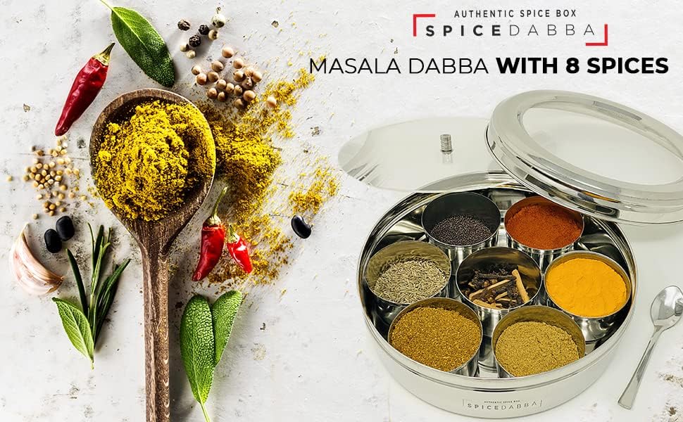 spice dabba Stainless Steel Indian Spice Box, Steel Masala Dabba, Double Lid Spice Container | Gift