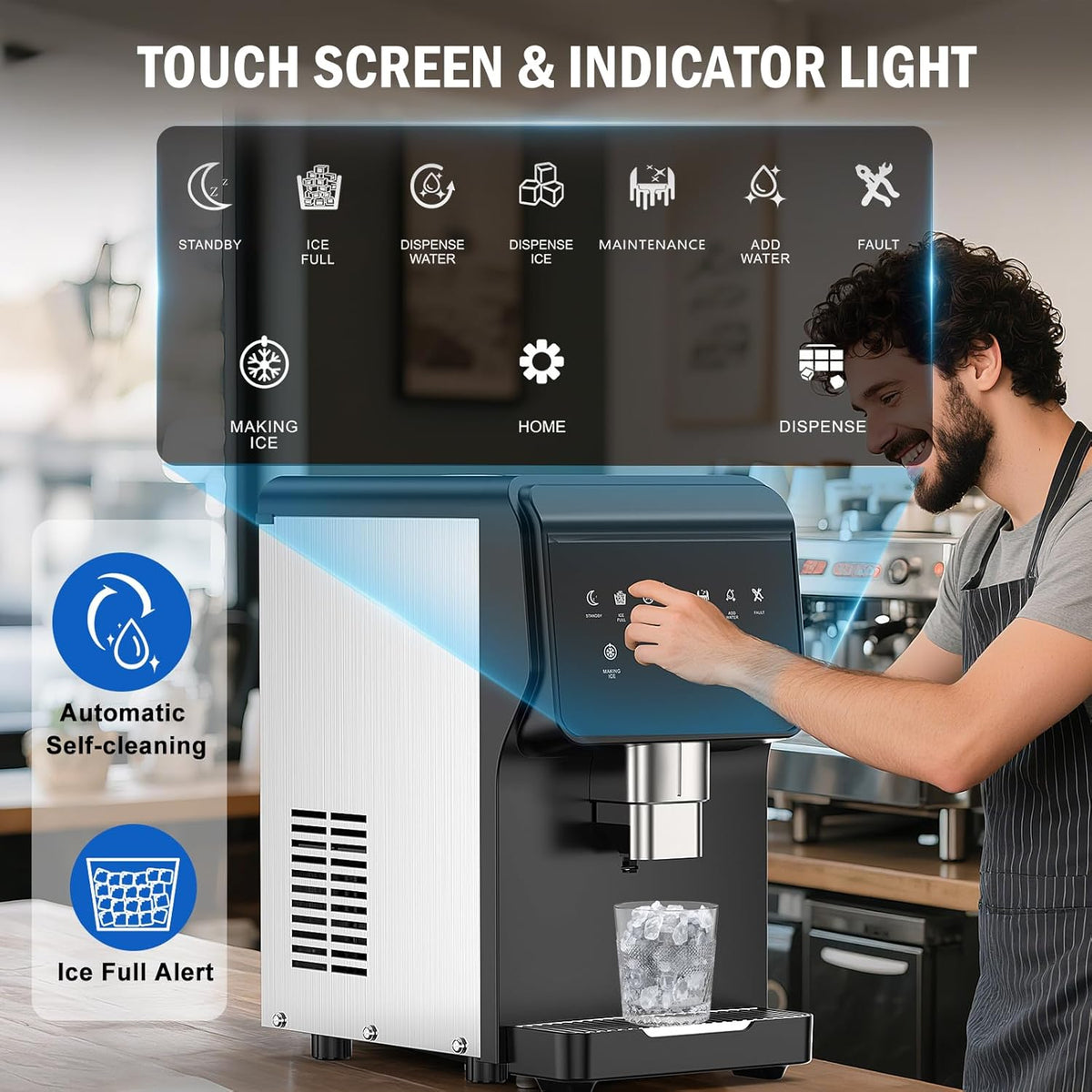 Nugget Ice Maker Countertop, 50LBS/Day with 5LBS Storage Bin, Water Dispenser Countertop Ice Maker