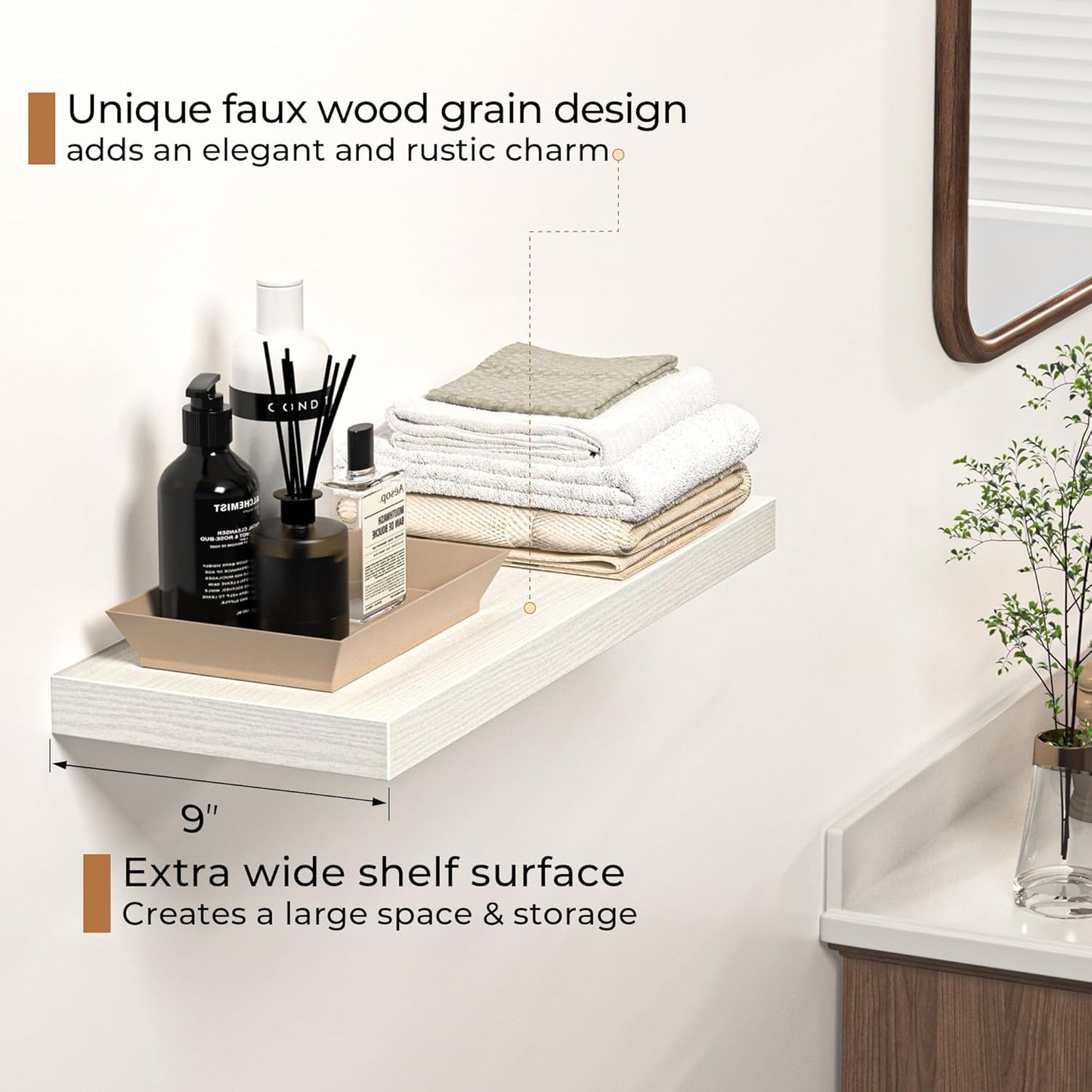 Floating Shelves - 24 Inch Rustic Wooden Wall Shelves - Extra Deeper & Thicker Wall Mounted Storage