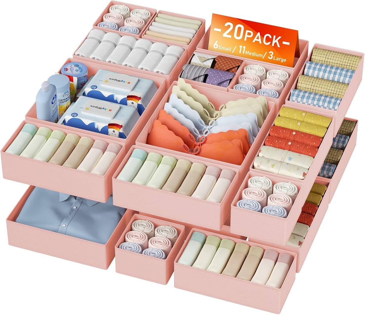 DIMJ Drawer Organizer Clothes 20 Pack - Foldable Baby Organizers and Storage & Dresser Organizer