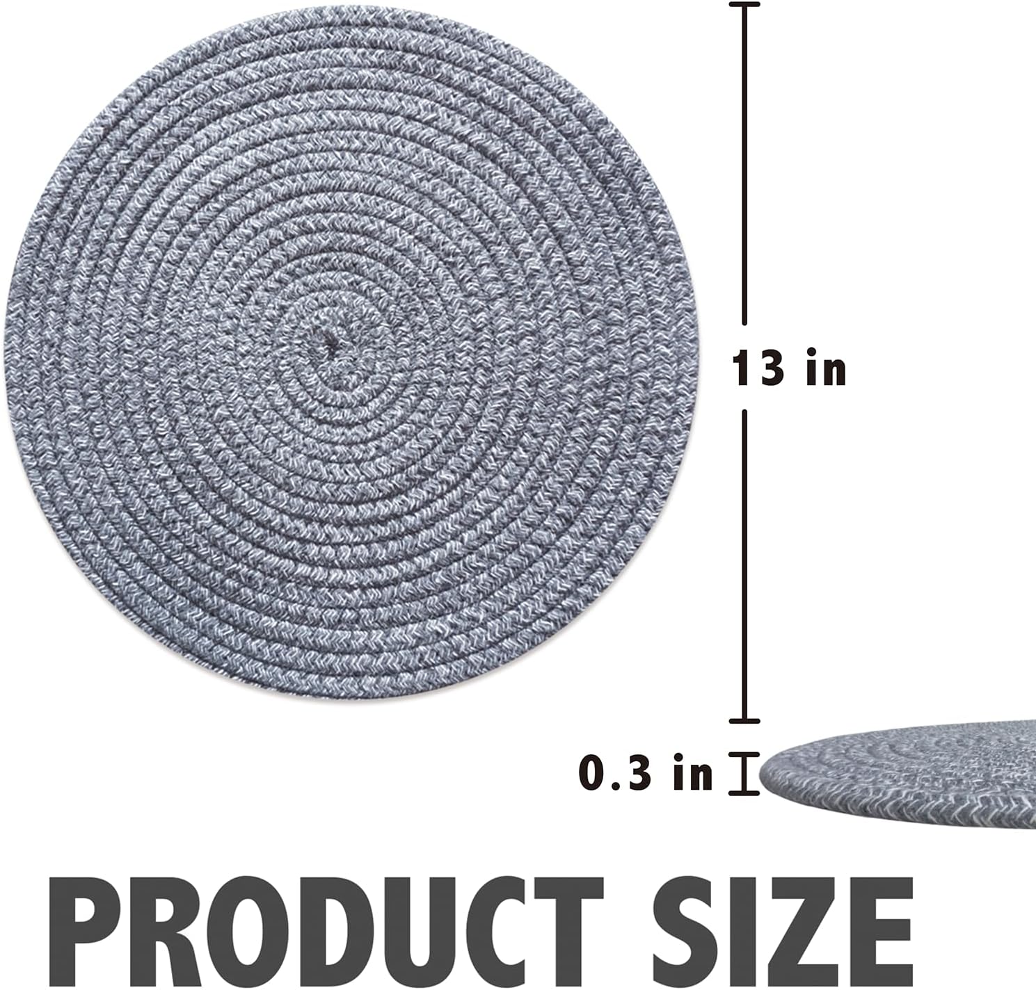 Round Placemats Set of 6, Cotton Rope Woven Table Mats, Hot Pads for Kitchen, Non Slip Heat