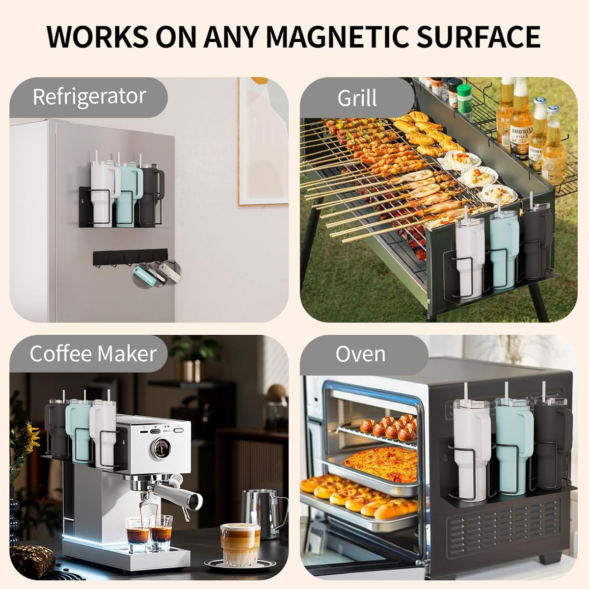 Strong Magnetic Cup Holder for Fridge, Fits Stanley 40/30/20 oz, Yeti & More, No-Drill Tumbler
