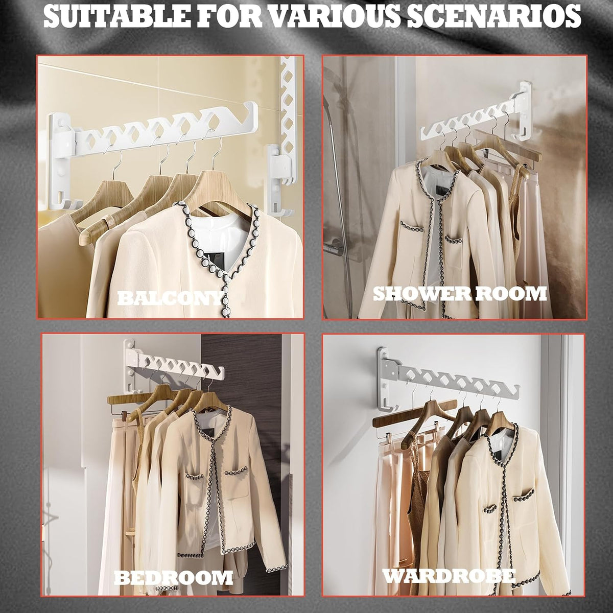 Dr.DJ Wall Mount Coat Hanger Holder White Clothes Drying Organizer Rack Garment Hooks Aluminium