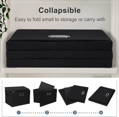 Large 17" 36 Quart Collapsible Stackable Storage Bins with Lids, 3 Packs Black Linen Fabric Closet