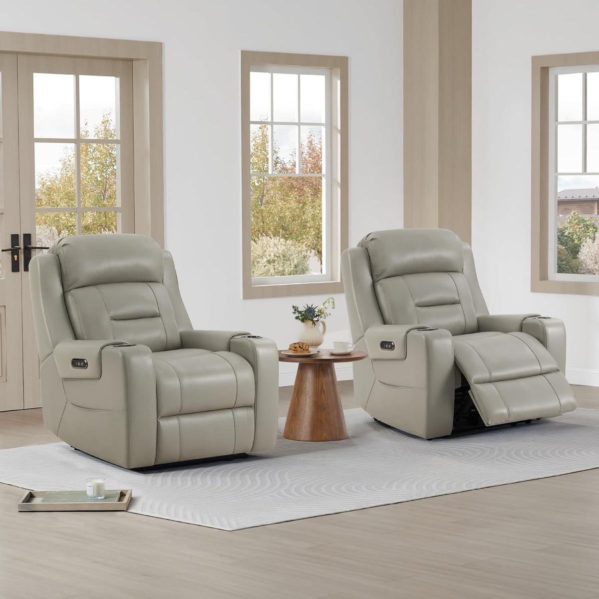 Watson & Whitely Genuine Leather Power Recliner Chairs for Adults, Lay Flat Recliner with Power