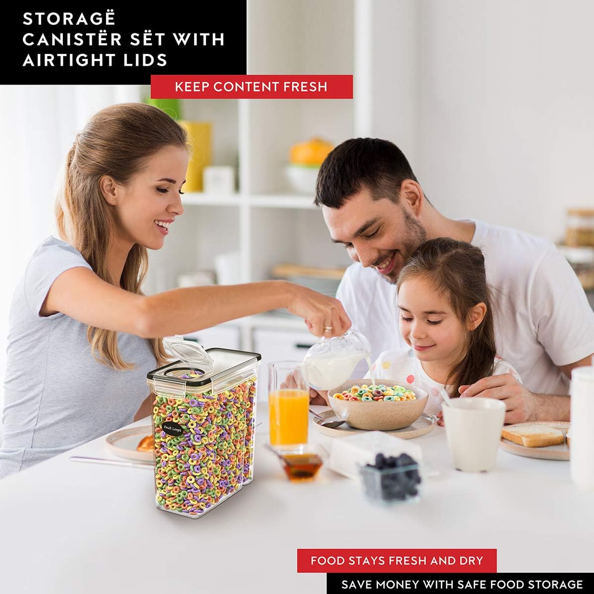 DWËLLZA KITCHEN Cereal Containers Storage 4 Pack 135 fl. oz Cereal Dispenser Airtight Food Storage