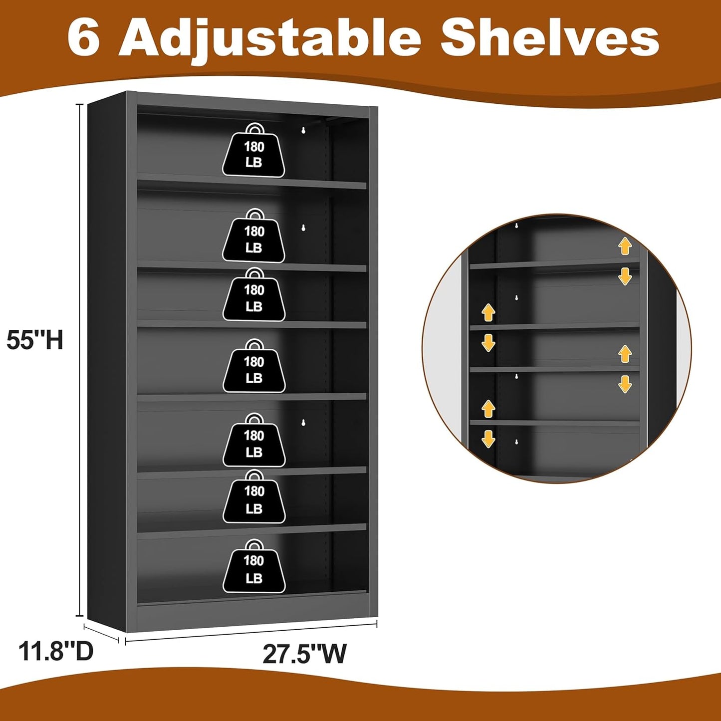 Metal DVD Storage Cabinets, 7-Tier CD Storage Rack with Adjustable Shelves, DVD Organizer Shelf