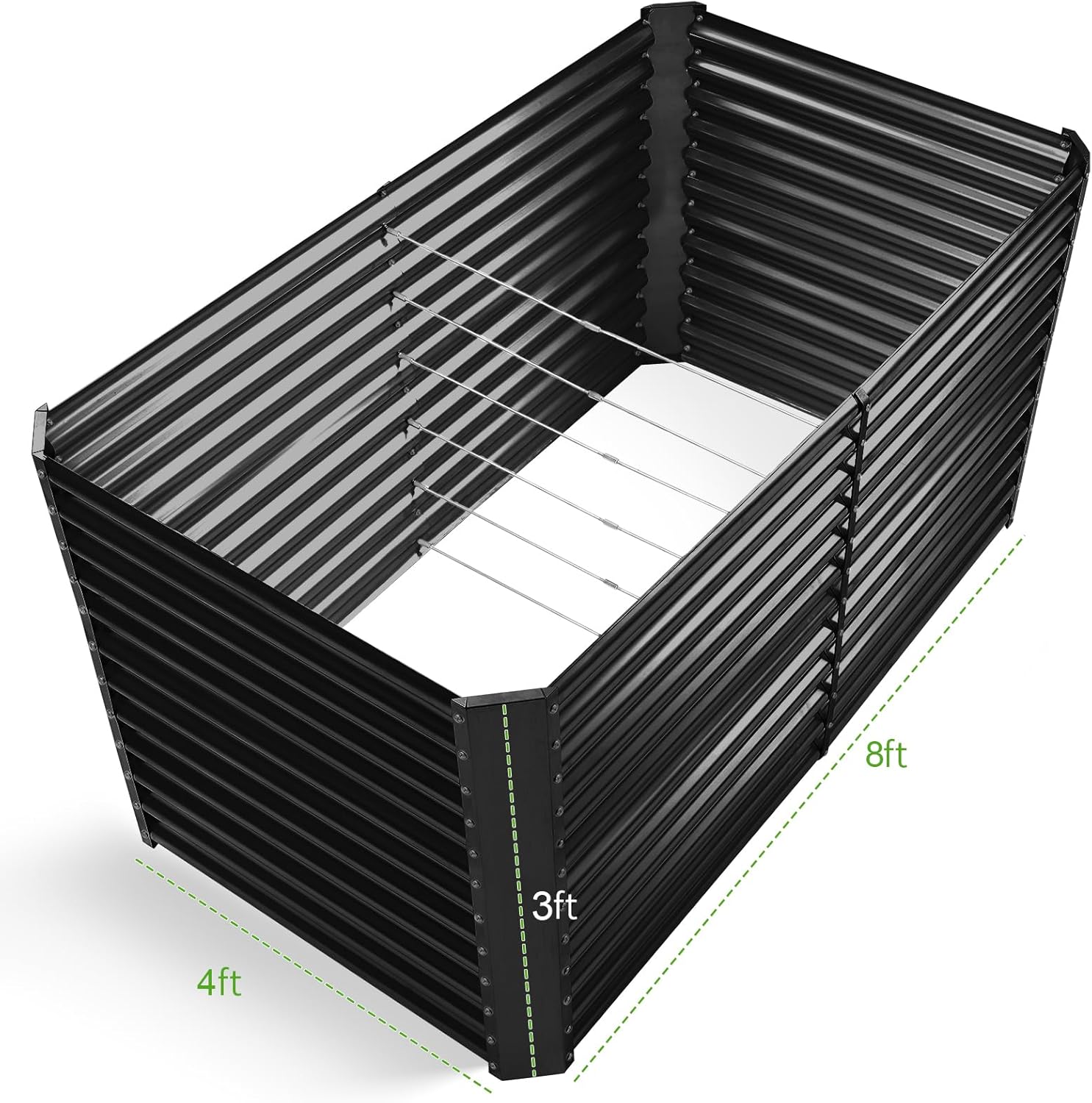 Land Guard 8x4x3ft Rectangular Galvanized Raised Garden Beds, Large-Capacity Metal Planter Box