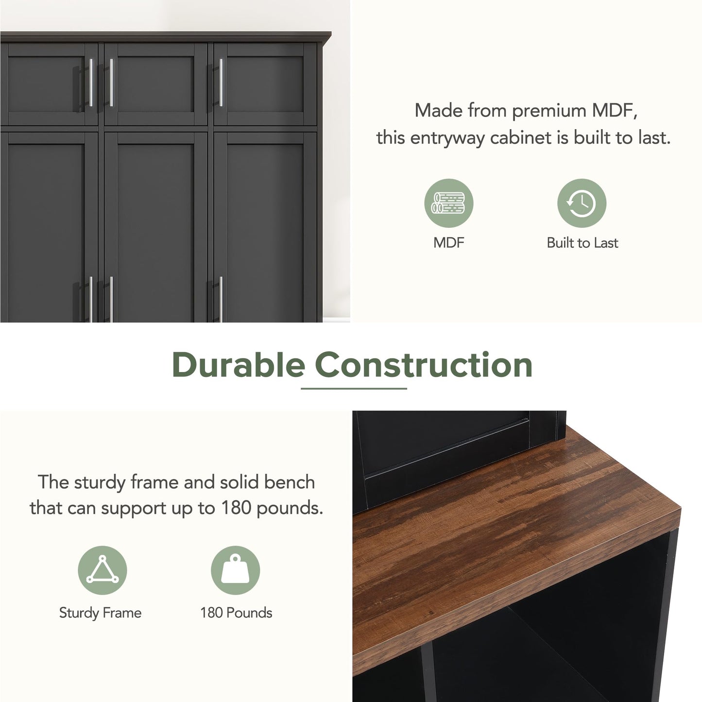 Hall Tree with Bench and Shoe Storage Compartments, Particle Board Multi-Functional Entryway