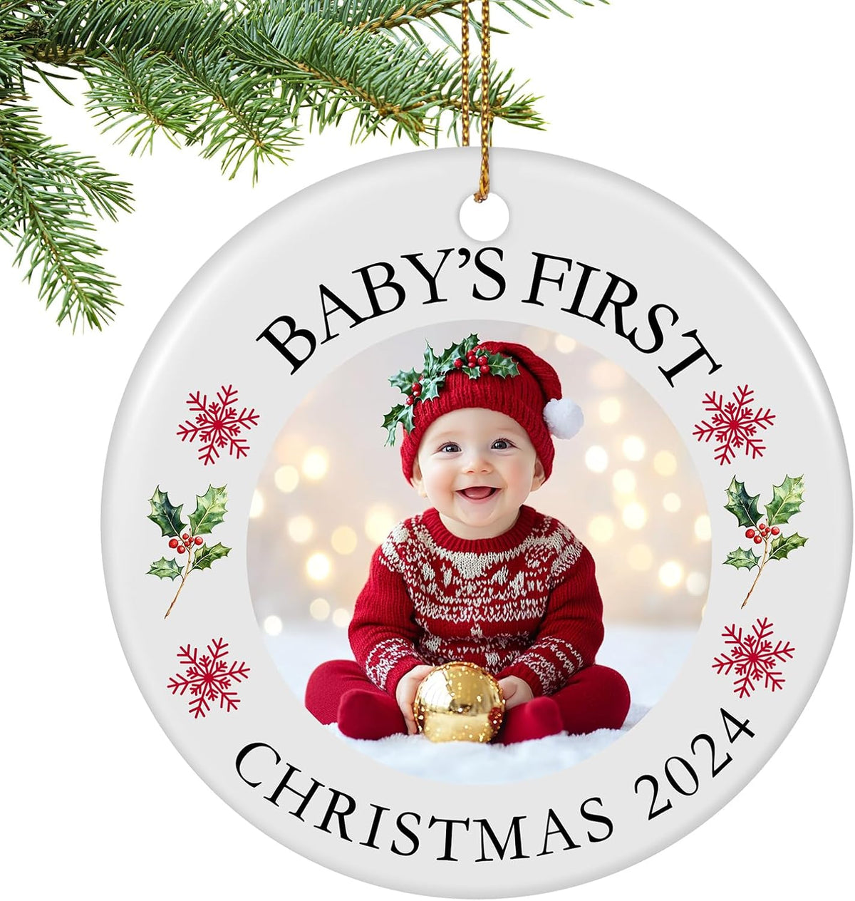 Baby's First Christmas Ornament 2025, Personalized Photo Ornaments for Christmas Tree, Custom Name